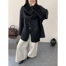 批发2026秋冬羊毛围巾领毛呢<b class='q'>外套</b>女秋冬慵懒风宽松中长款<b class='q'>大衣</b>