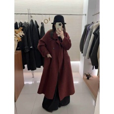 批发欧洲站长毛双面羊毛呢大衣<b class='q'>外套</b><b class='q'>女</b>秋冬高领双排扣中长款