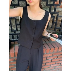 批发韩国chic夏季复古简约洋气小众单排扣无袖背心小个子西装马甲上衣