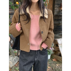 批发韩版冬季复古美拉德时尚翻领单排扣羊羔毛短款皮毛一体<b class='q'>外套</b>