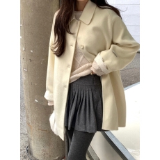 批发韩系chic 法式温柔甜美减龄<b class='q'>中长款</b>大衣女花边袖宽松百搭毛呢外套