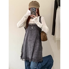 批发韩系chic 春秋新款<b class='q'>蕾丝</b>拼接吊带裙背心连衣裙叠穿百搭T恤两件套