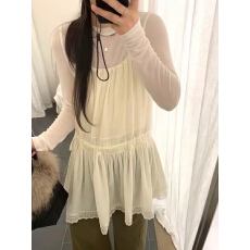 批发韩系chic 春季新款蕾丝花边收腰叠穿<b class='q'>丝绒</b>吊带连衣裙百搭T恤两件套