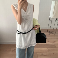 批发韩系春夏新款提花V领时尚叠穿背心裙百搭无袖连衣裙