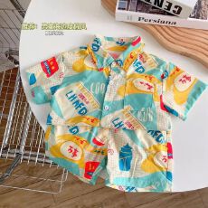 批发夏季<b class='q'>男童</b><b class='q'>短袖</b><b class='q'>衬衫</b>套装2025新款时尚儿童休闲海边沙滩短裤两件套潮