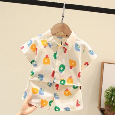 批发<b class='q'>宝宝</b>衬衫套装儿童夏装两件套韩版休闲短袖衣服夏季轻薄透气<b class='q'>外出服</b>