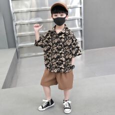 批发短袖碎花衬衫港风男童休闲<b class='q'>夏</b>装痞帅宝宝街头炸街上衣童装衬衣短袖