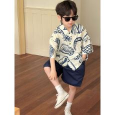 批发男童短袖衬衫2025新款洋气半袖<b class='q'>夏</b>季宝宝薄款衬衣潮童港风炸街上衣