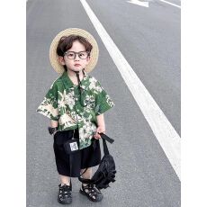 批发儿童衬衫男<b class='q'>夏</b>短袖潮花时尚男童炸街印花衬衣洋气港风男宝度假衬衫