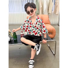 批发男童花衬衫短袖2025<b class='q'>夏</b>季中小童沙滩风薄款上衣痞帅炸街宽松衬衣潮
