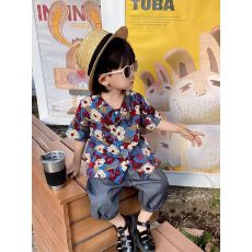 批发儿童衬衫2025新款韩版衬衣炸街<b class='q'>夏</b>薄款时尚休闲短袖度假男童花衬衫