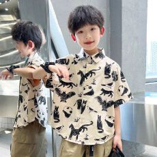 批发童装男童短袖衬衫<b class='q'>夏</b>季2025新款儿童半袖衬衣宽松中大童<b class='q'>夏</b>装上衣潮