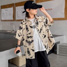 批发儿童装男童<b class='q'>夏</b>装短袖2025新款潮牌中大童<b class='q'>夏</b>款衬衫洋气<b class='q'>夏</b>季韩版上衣