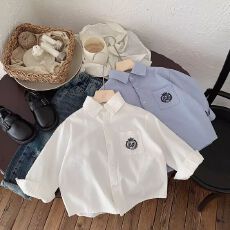 批发男童衬衫2025新款<b class='q'>春</b>秋款儿童长袖衬衣中大童童装男孩上衣潮韩版