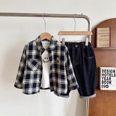 批发卡通刺绣儿童格子衬衫百搭男童衬衣<b class='q'>春</b>秋季薄款男宝宝秋装长袖中童