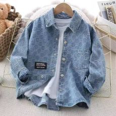 批发男童牛仔衬衫2025<b class='q'>春</b>秋新款儿童休闲外套男孩中大童上衣长袖衬衣潮