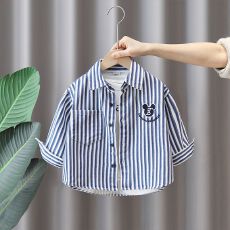 批发原版色织面料做法  男童条纹衬衫<b class='q'>春</b>秋新儿童帅气炸街长袖衬衣女孩