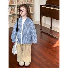 批发原版做法纯棉色织韩国中大童复古长袖白色字母<b class='q'>衬衫</b><b class='q'>男童</b>经典<b class='q'>衬衣</b>