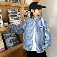 批发原版做法纯棉色织韩国中大童复古长袖白色字母<b class='q'>衬衫</b><b class='q'>男童</b>经典<b class='q'>衬衣</b>