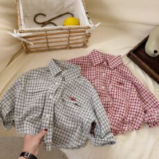 批发原版做法 全棉色织条*儿童长袖<b class='q'>衬衫</b>秋季<b class='q'>男童</b>翻领<b class='q'>上衣</b>中格子<b class='q'>衬衣</b>