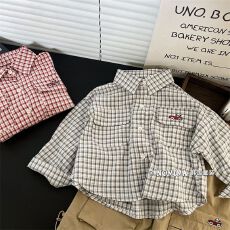 批发原版做法 全棉色织条*儿童长袖<b class='q'>衬衫</b>秋季<b class='q'>男童</b>翻领<b class='q'>上衣</b>中格子<b class='q'>衬衣</b>