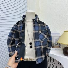 批发原版做法*色织条35棉65涤*时尚<b class='q'>童装男童</b>百搭长袖格子<b class='q'>衬衣</b>外套休闲