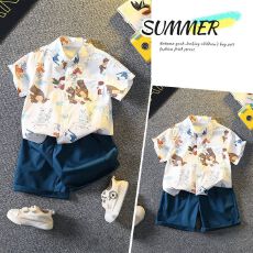 批发儿童短袖衬衫2026夏季<b class='q'>男</b><b class='q'>童</b>宽松休闲衬衣男宝宝卡通<b class='q'>上衣</b>洋气<b class='q'>上衣</b>潮