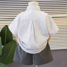 批发原布色织条*夏装宝宝港风夏季薄款沙滩服度假风衬衣儿童<b class='q'>短袖</b>衬衫