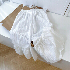 批发白色镂空刺绣阔腿裙裤女夏薄款高腰宽松直筒拼接休闲裤子<b class='q'>拖地</b>长裤