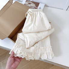 批发实拍镂空刺绣阔腿裙裤女夏薄款高腰宽松直筒拼接休闲裤子<b class='q'>拖地</b>长裤