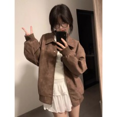 批发美拉德美式复古高级感棕色pu皮衣外套女春秋新款短款<b class='q'>街头</b>潮牌夹克