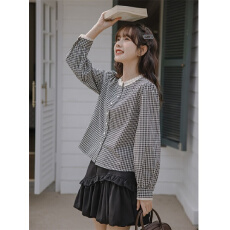 批发【官图 原版布料】法式复古蕾丝<b class='q'>格子</b><b class='q'>衬衫</b>女高级设计感气质上衣