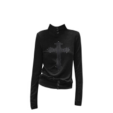 广州雪花羊绒250克高领修身朋克长袖t恤套指弹力上衣