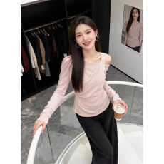 批发【原版1比1 随心裁莫代尔260克1*1】小众斜肩修身<b class='q'>T</b><b class='q'>恤</b>上衣