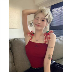 批发【官图 随心裁<b class='q'>莫代尔</b>260克1*1】甜辣妹个性小樱桃吊带背心<b class='q'>夏季</b>