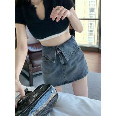 批发【带牛仔内衬】复古牛仔短裙女防走光高腰显瘦包臀半身裙