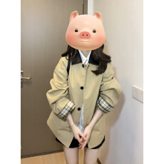 批发卡其色短款风衣外套女2025秋新宽松翻领小个子英伦风撞色拼接大衣