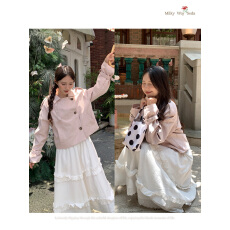 批发银河汽水 少女<b class='q'>甜美</b>风设计感粉色短款风衣初秋外套