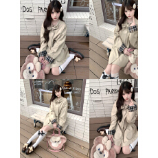 批发GeeGeeFunny 驼色蝴蝶结西装外套女宽松设计感小众拼接<b class='q'>长袖</b>上衣女