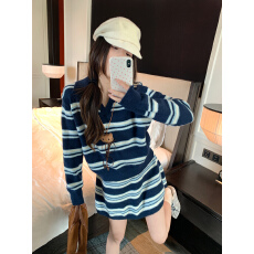 批发学院风条纹毛衣套装女2025新款<b class='q'>秋</b>冬复古慵懒风针织短裙显瘦两件套