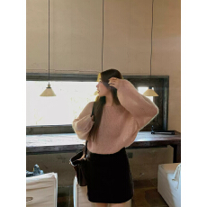 批发篱笆篱笆啦 恋爱进行时 马海毛一字领保暖毛衣女温柔气质针织衫秋