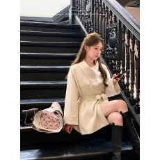 批发杨小卷 高智千金感系带收腰短款风衣白色外套女巨好看长款大衣秋