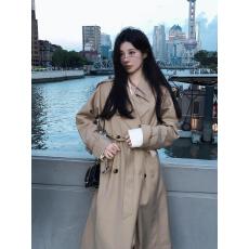 批发复古英伦风卡其色风衣外套女2025春秋新款高级感宽松休闲廓形大衣