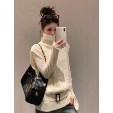 批发韩式休闲风高领麻花针织马甲背心女秋冬气质叠穿<b class='q'>打底衫</b>毛衣两件套