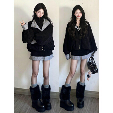 批发学院风黑色穿搭一整套装短裙早秋季巨好看<b class='q'>连衣裙</b>子女秋冬2025新款