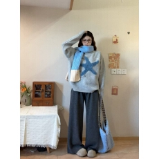 批发可爱少女蓝色海星针织衫女2025秋<b class='q'>冬</b>新款宽松慵懒风套头毛衣