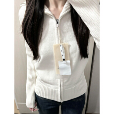 韩系白色拉链毛衣女早秋冬季2025新款高级感上衣修身针织开衫外套