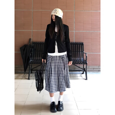 批发日系学院风黑色细带<b class='q'>针织</b>开衫上衣女秋季韩版外套格子半裙时尚<b class='q'>套装</b>