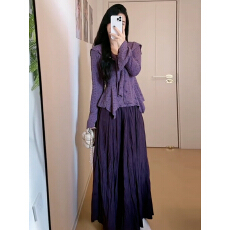 批发巨好看法式长袖紫色连衣裙女秋冬2025新款早秋季韩系穿搭套<b class='q'>装</b>长裙