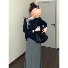 批发早秋冬新款蓝色<b class='q'>针织衫</b>半身连衣裙子套装女2025巨好看气质长裙穿搭